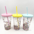 450ml colorful Foam Small Ball Straw CupPortable Eco-Friendly Coffee Drinking Bottle Travel Drinking Water Cups Clear Double Wal